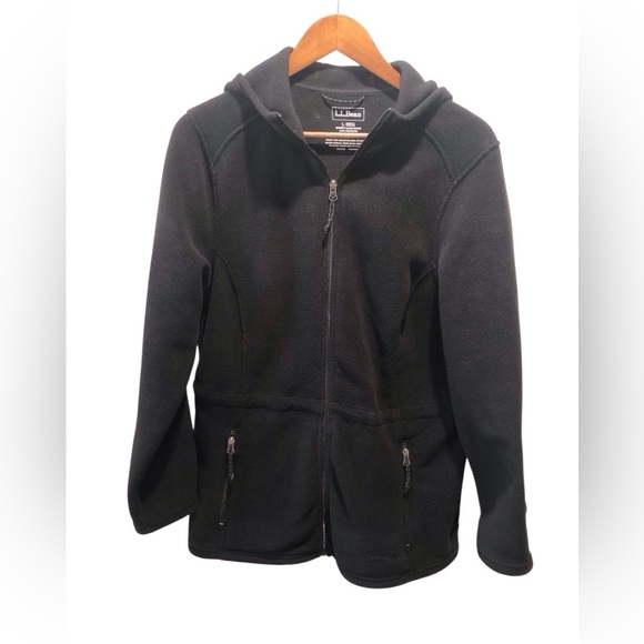L.L. Bean Women’s Large Black Fleece Hoodie Jacket Full Zip Pockets With Zippers - Picture 1 of 5